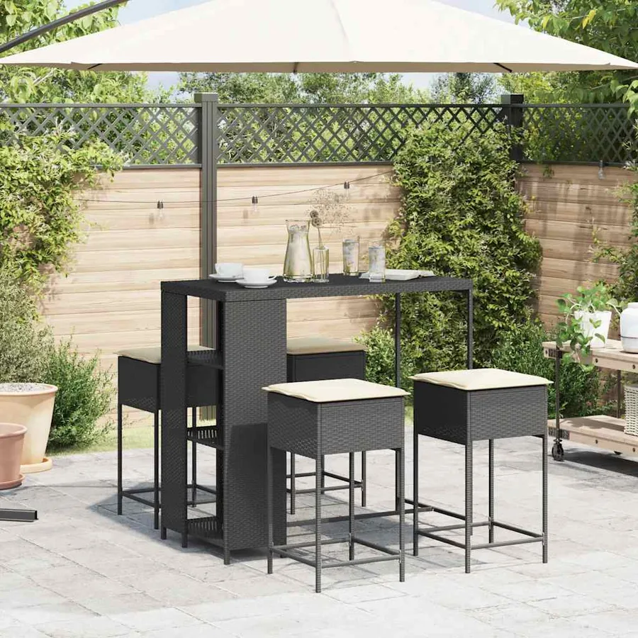 Ensemble de bar de jardin 5 pcs avec coussins noir poly rotin - 3