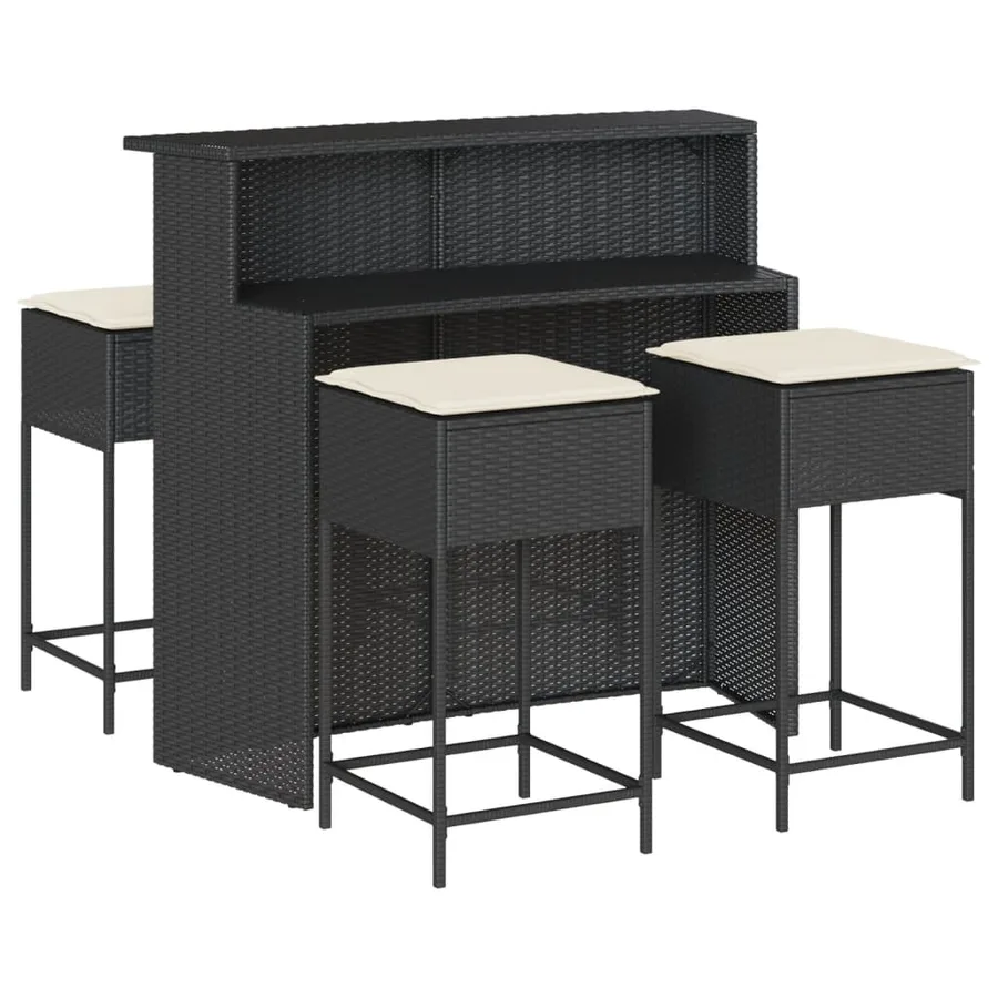 Ensemble de bar de jardin 5 pcs avec coussins noir poly rotin - 2