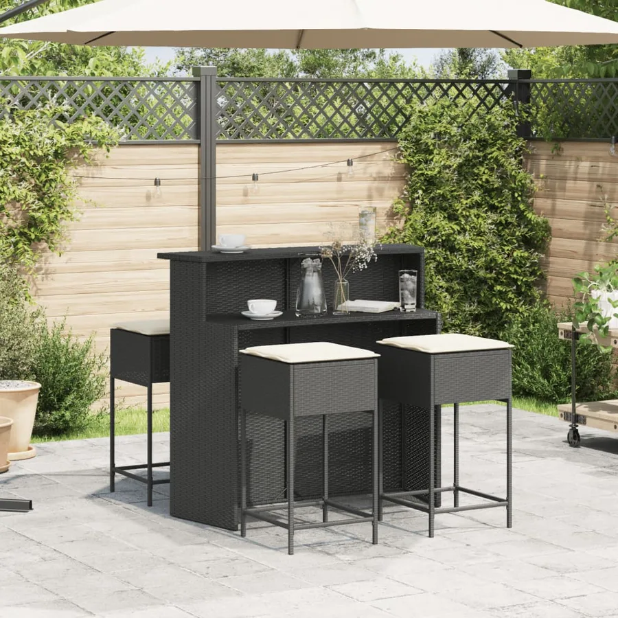 Ensemble de bar de jardin 5 pcs avec coussins noir poly rotin - 3