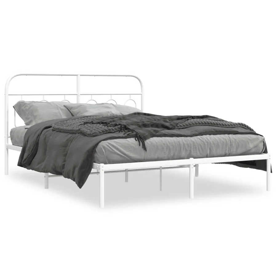 Cadre de lit métal sans matelas et tête de lit blanc 140x190 cm - 2