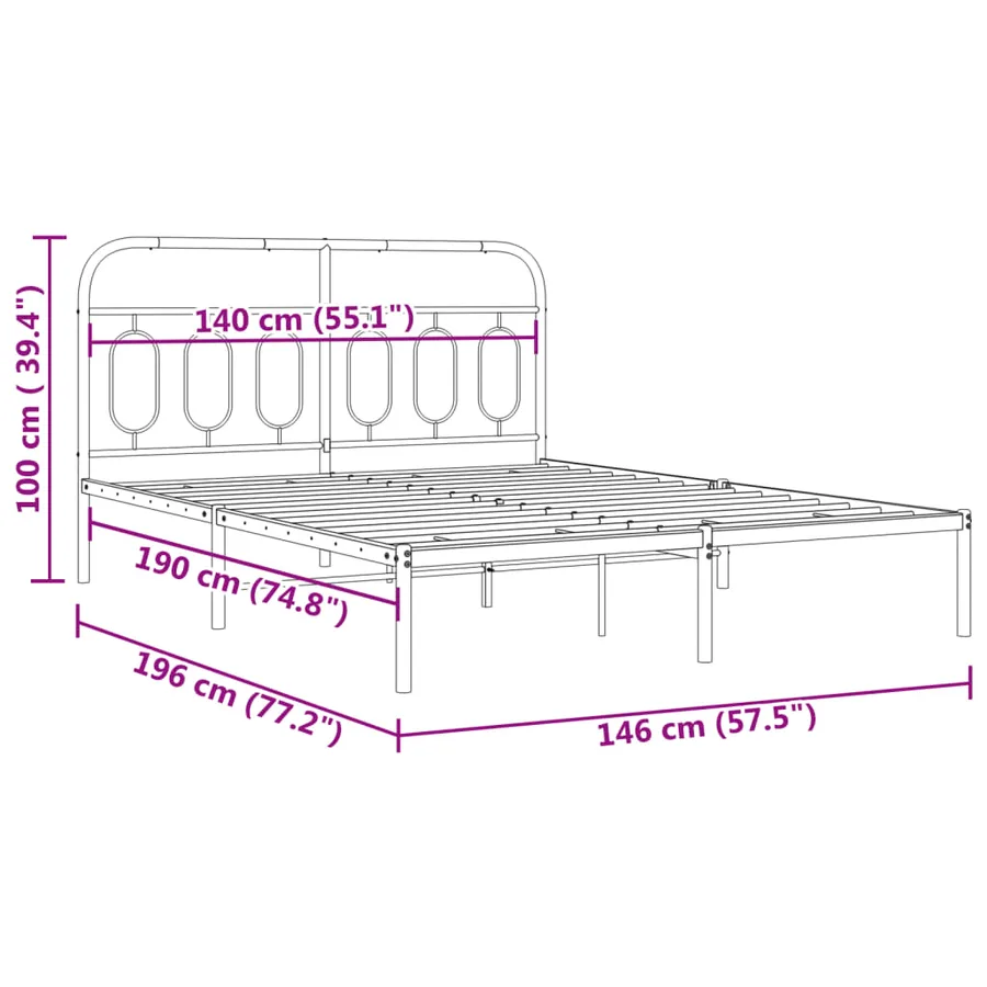 Cadre de lit métal sans matelas et tête de lit blanc 140x190 cm - 8