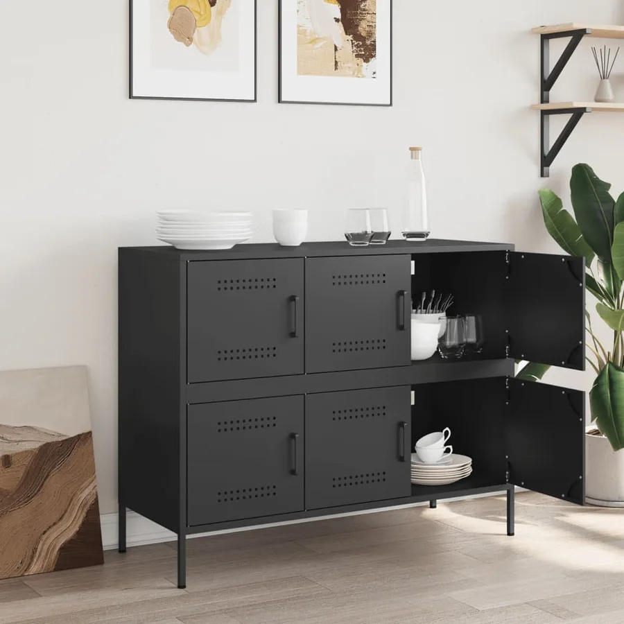 Buffet noir 100,5x39x79 cm acier - 3