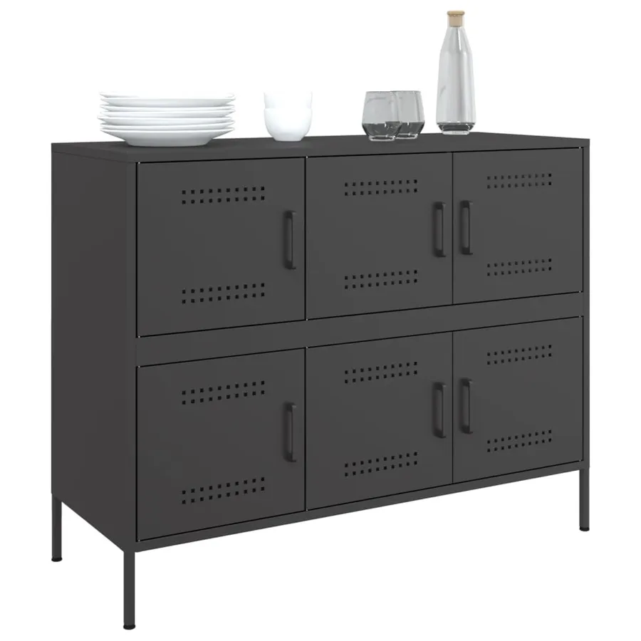 Buffet noir 100,5x39x79 cm acier - 4