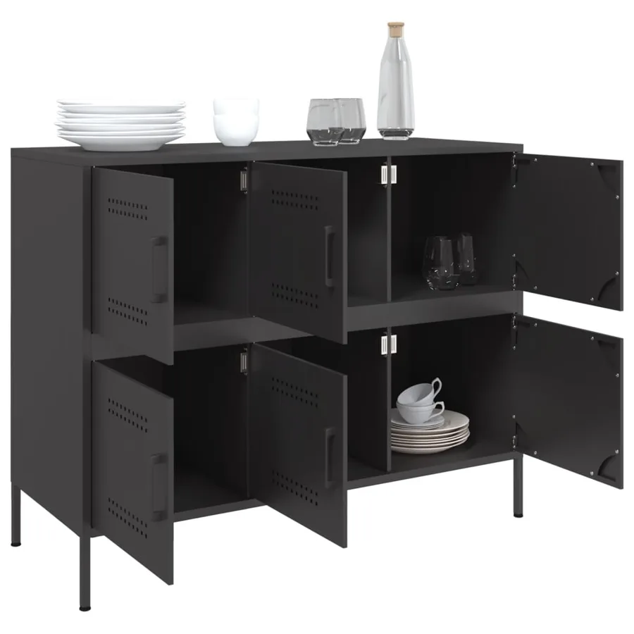 Buffet noir 100,5x39x79 cm acier - 5