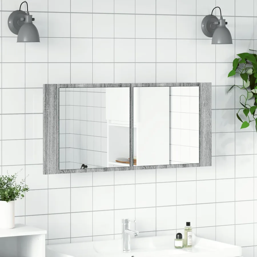 Armoire à miroir à LED de bain gris sonoma 100x12x45 cm - 3