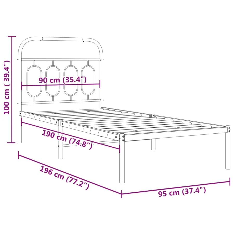 Cadre de lit métal sans matelas avec tête de lit blanc 90x190cm - 8