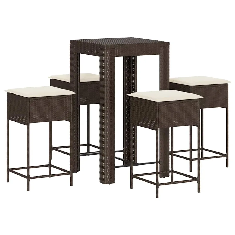 Ensemble de bar de jardin avec coussins 5 pcs marron poly rotin - 2
