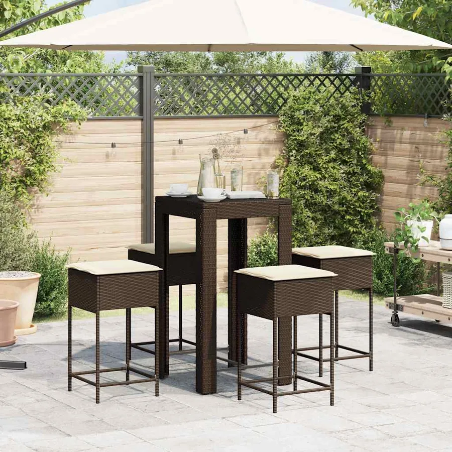 Ensemble de bar de jardin avec coussins 5 pcs marron poly rotin - 3
