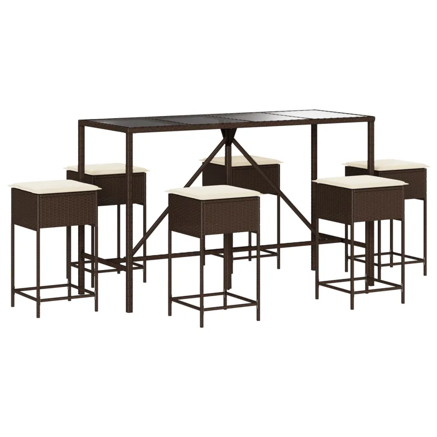 Ensemble de bar de jardin avec coussins 7 pcs marron poly rotin - 2