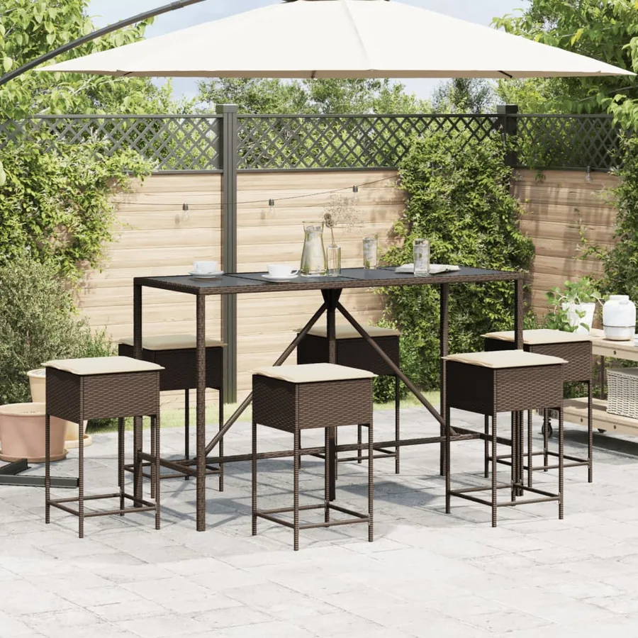 Ensemble de bar de jardin avec coussins 7 pcs marron poly rotin - 3