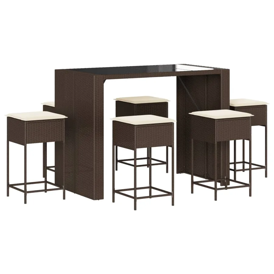 Ensemble de bar de jardin avec coussins 7 pcs marron poly rotin - 2