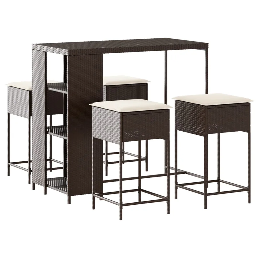 Ensemble de bar de jardin avec coussins 5 pcs marron poly rotin - 2