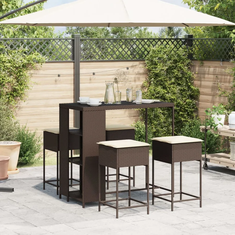 Ensemble de bar de jardin avec coussins 5 pcs marron poly rotin - 3