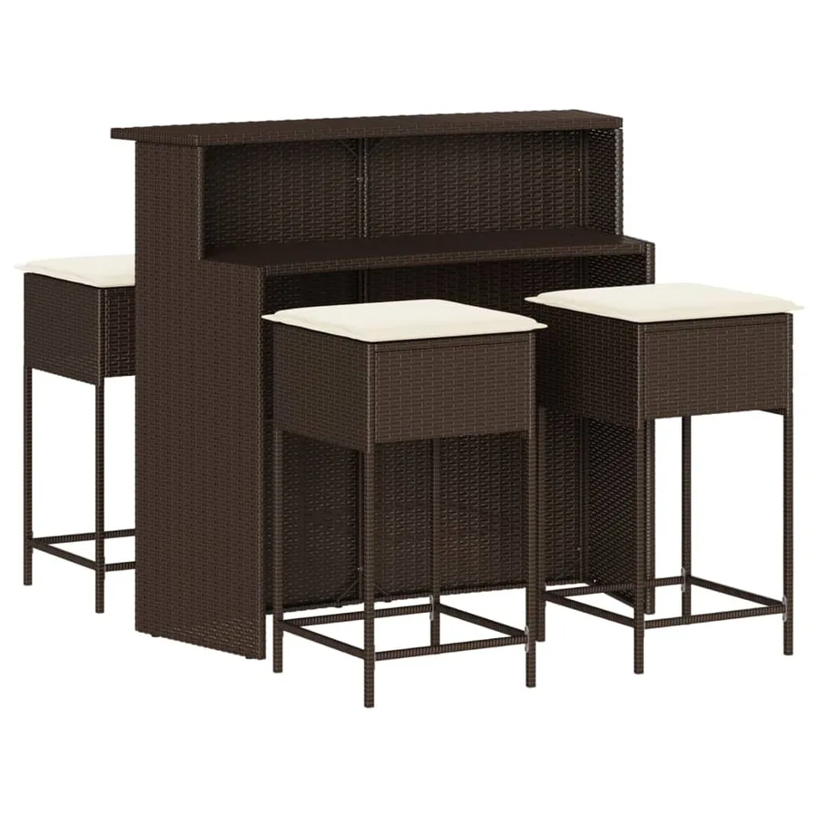 Ensemble de bar de jardin avec coussins 5 pcs marron poly rotin - 2