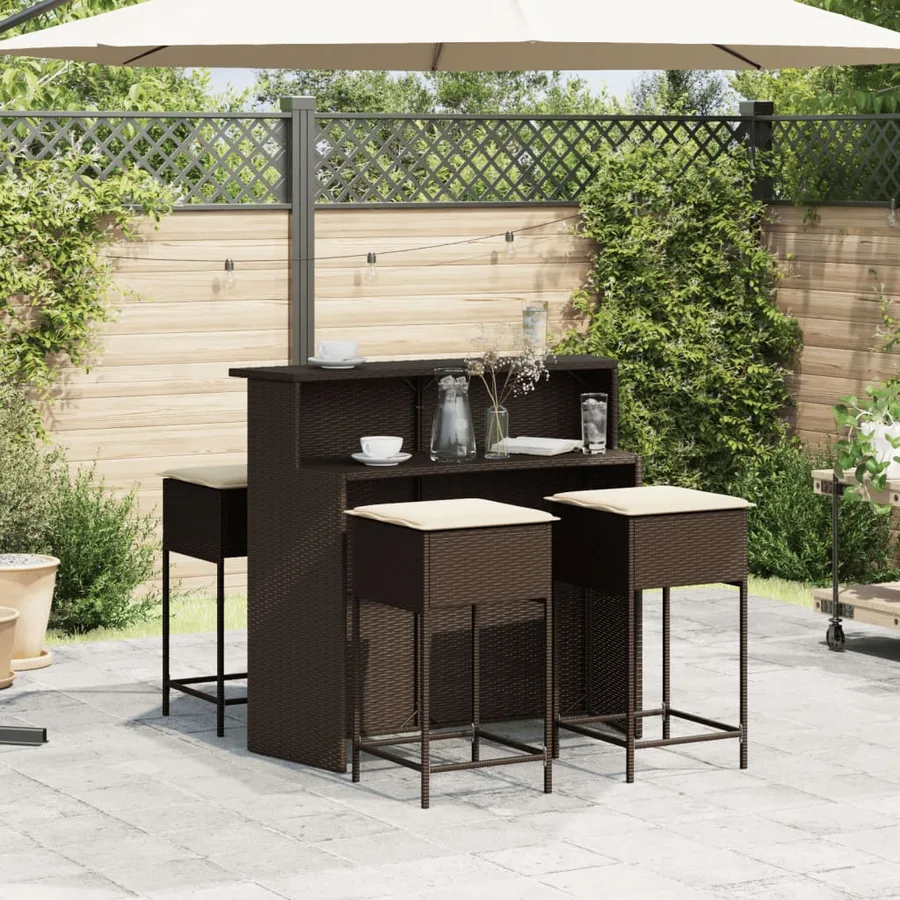 Ensemble de bar de jardin avec coussins 5 pcs marron poly rotin - 3
