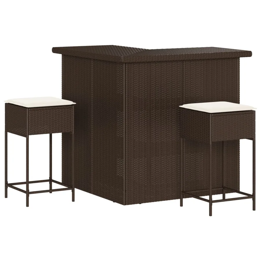 Ensemble de bar de jardin 3 pcs et coussins brun résine tressée - 2