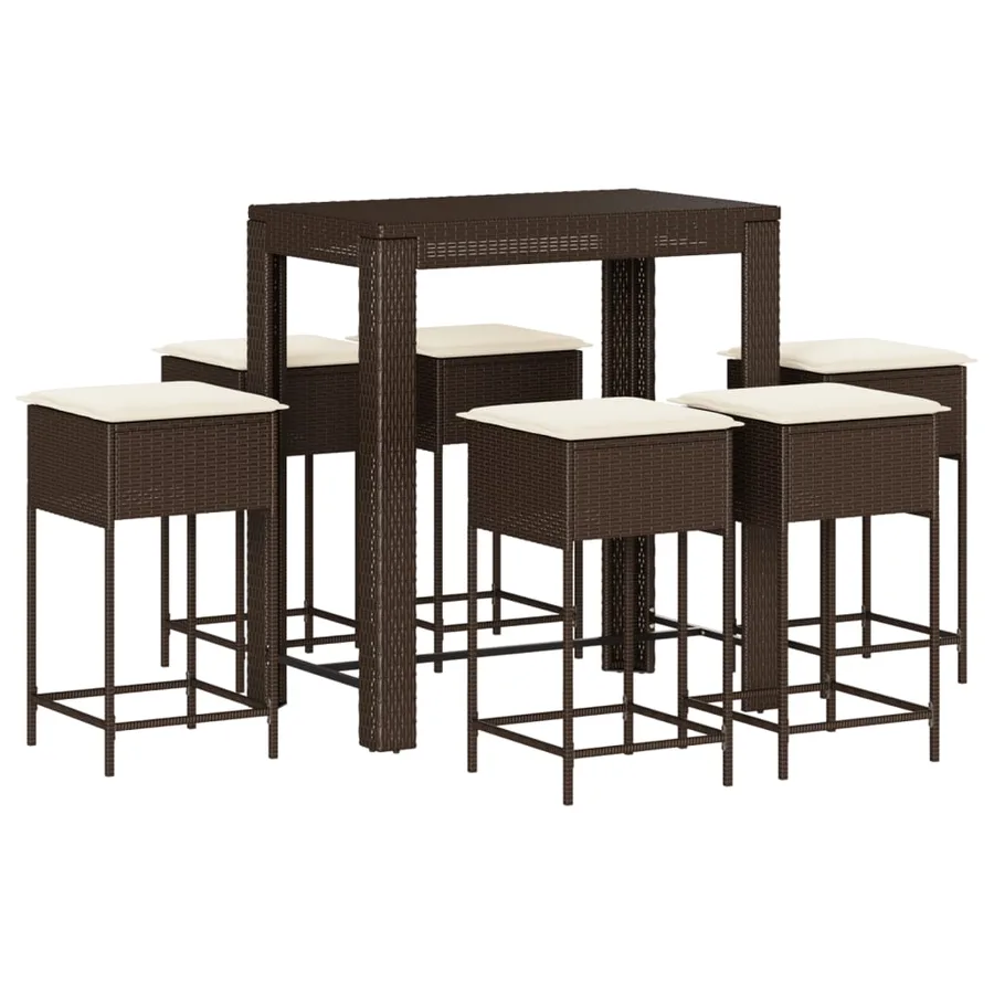 Ensemble de bar de jardin avec coussins 7 pcs marron poly rotin - 2