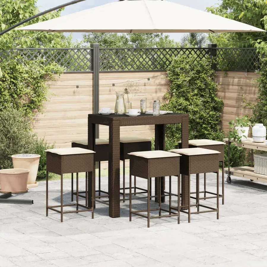 Ensemble de bar de jardin avec coussins 7 pcs marron poly rotin - 3