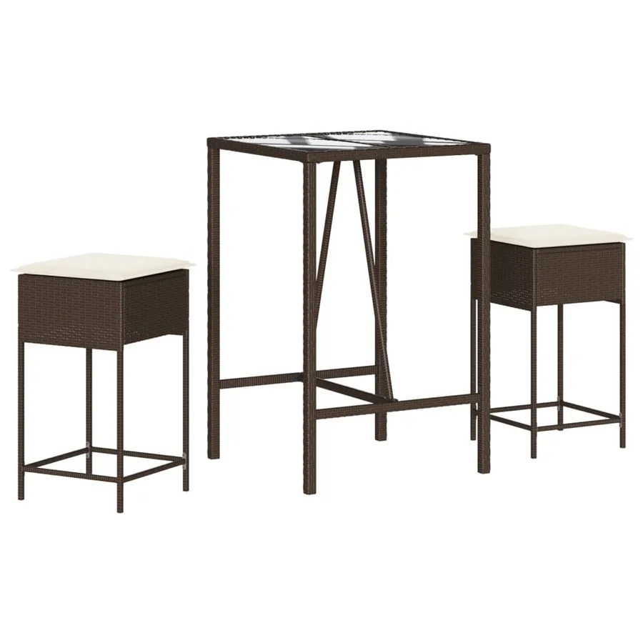 Ensemble de bar de jardin 3 pcs et coussins brun résine tressée - 2