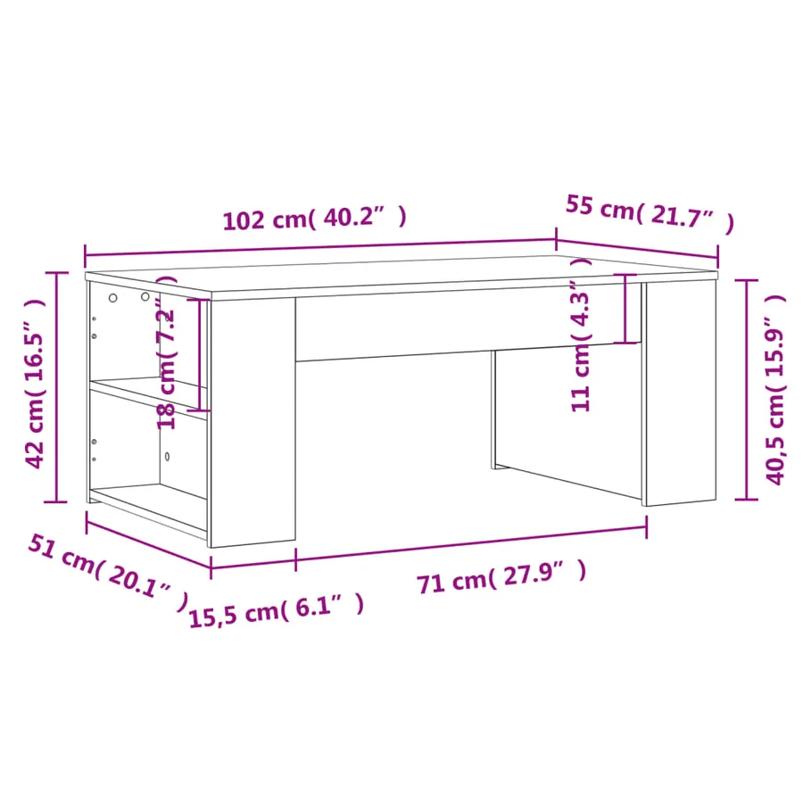 Table basse blanc 102x55x42 cm bois d'ingénierie - 9