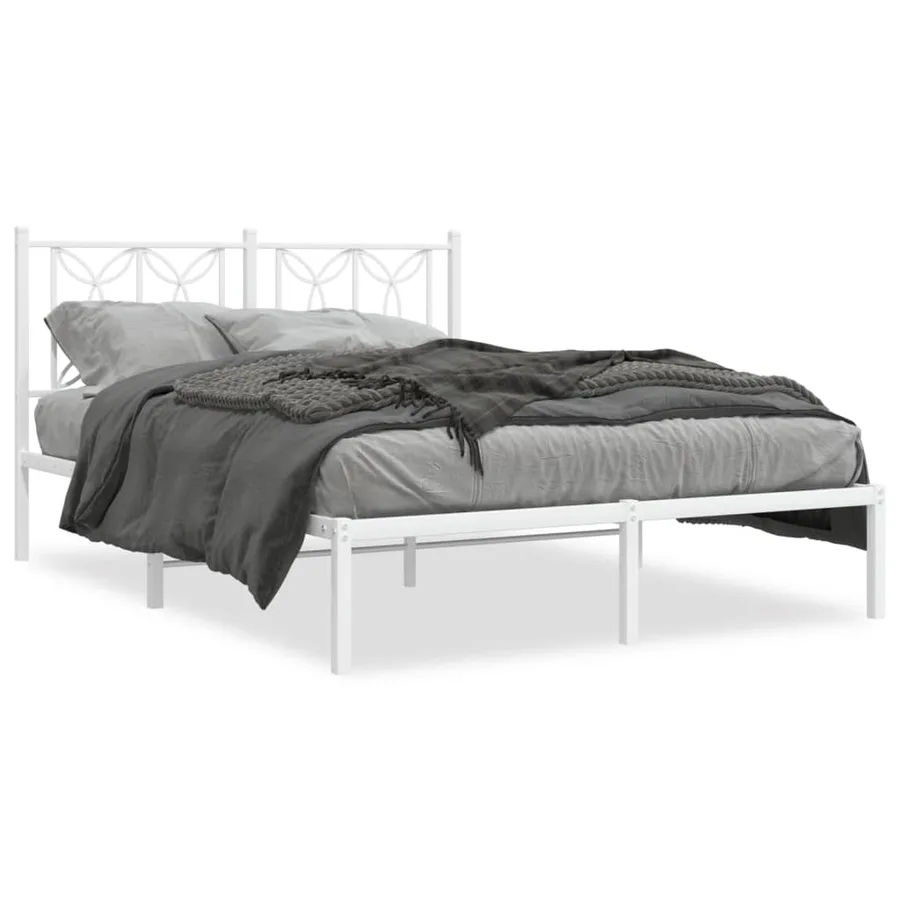 Cadre de lit métal sans matelas et tête de lit blanc 135x190 cm - 2
