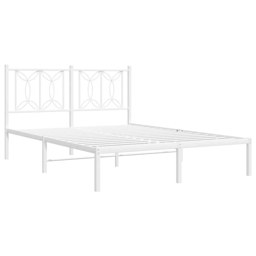 Cadre de lit métal sans matelas et tête de lit blanc 135x190 cm - 3