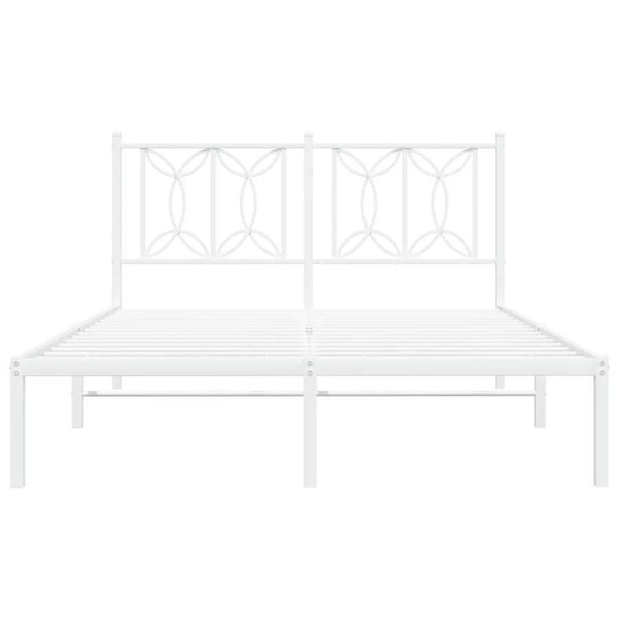 Cadre de lit métal sans matelas et tête de lit blanc 135x190 cm - 4