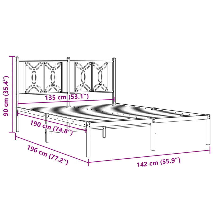 Cadre de lit métal sans matelas et tête de lit blanc 135x190 cm - 8