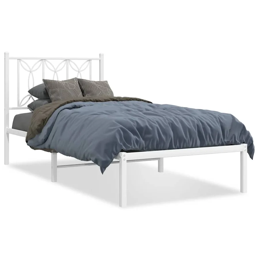 Cadre de lit métal sans matelas avec tête de lit blanc 90x190cm - 2