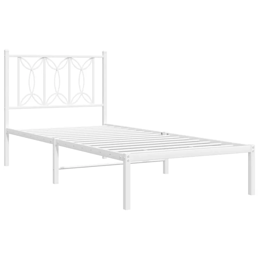 Cadre de lit métal sans matelas avec tête de lit blanc 90x190cm - 3