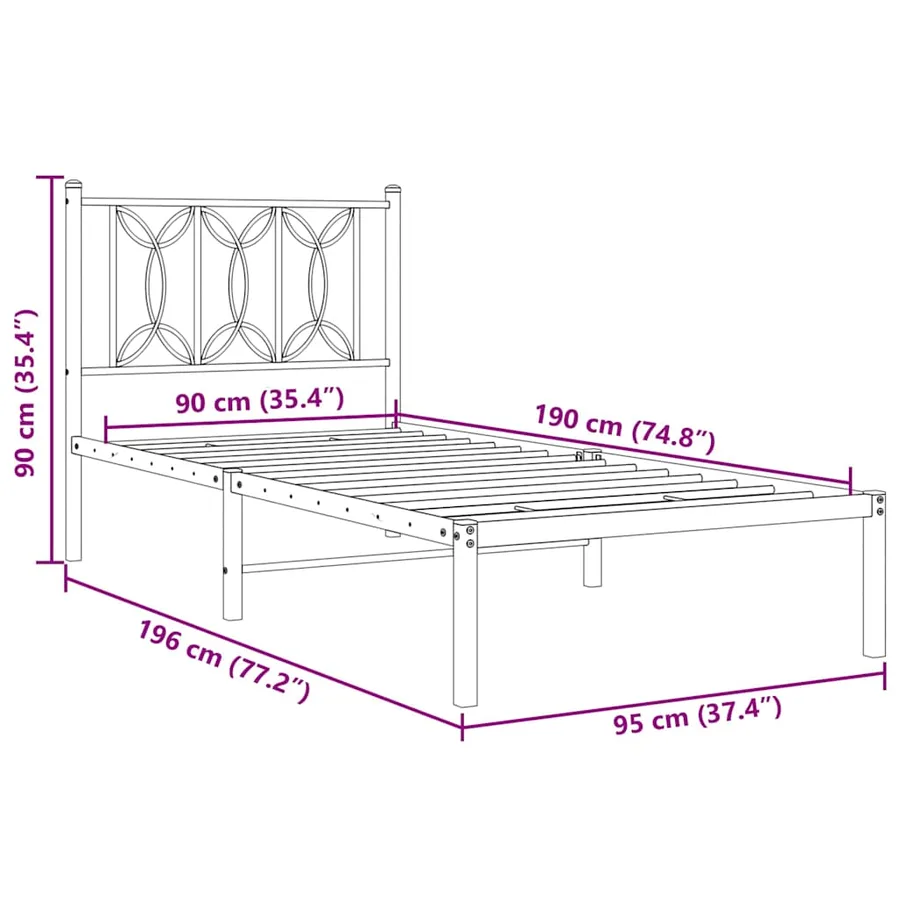 Cadre de lit métal sans matelas avec tête de lit blanc 90x190cm - 8