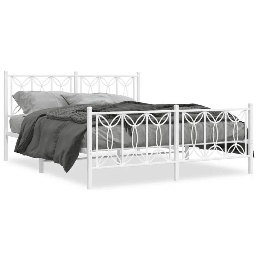 Cadre de lit métal sans matelas et pied de lit blanc 150x200 cm - 2