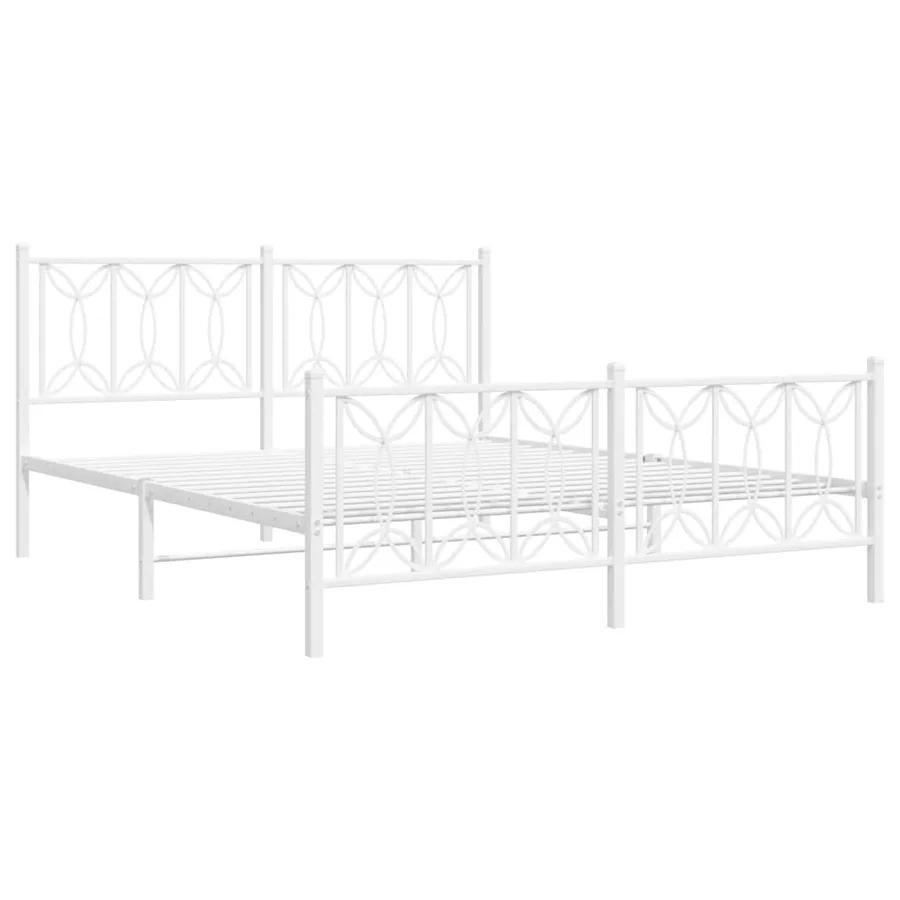 Cadre de lit métal sans matelas et pied de lit blanc 150x200 cm - 3