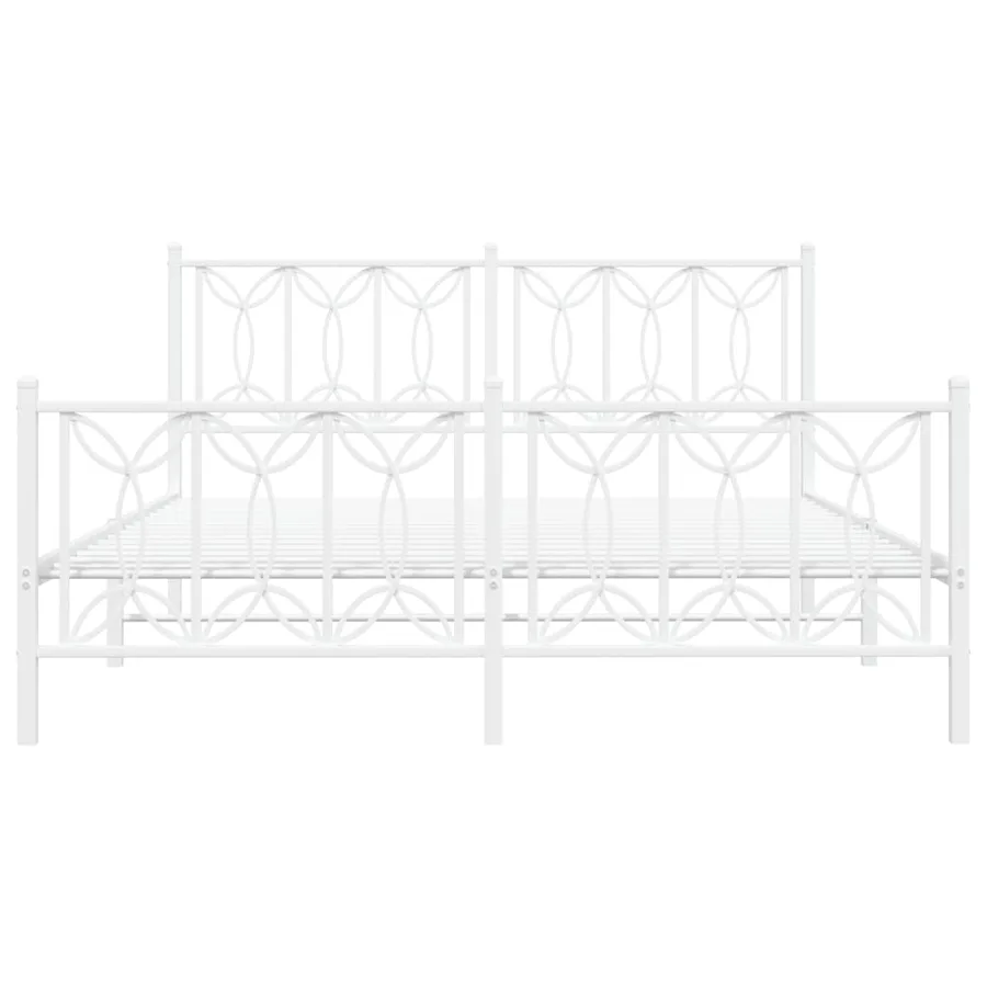 Cadre de lit métal sans matelas et pied de lit blanc 150x200 cm - 4