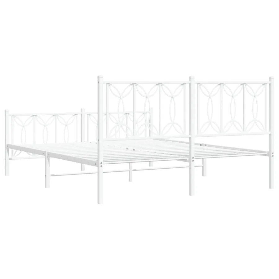 Cadre de lit métal sans matelas et pied de lit blanc 150x200 cm - 6