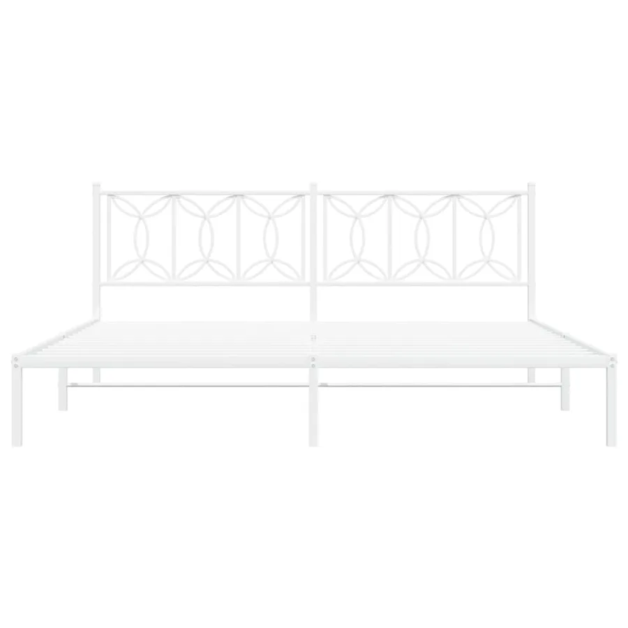 Cadre de lit métal sans matelas et tête de lit blanc 193x203 cm - 4