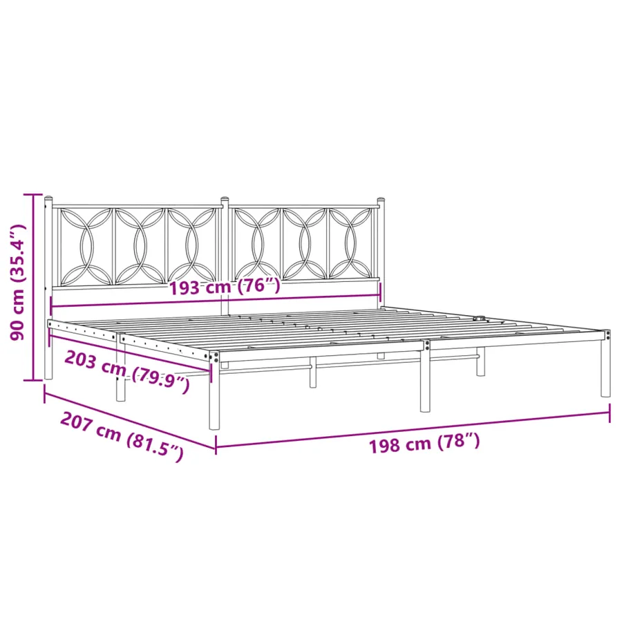 Cadre de lit métal sans matelas et tête de lit blanc 193x203 cm - 8