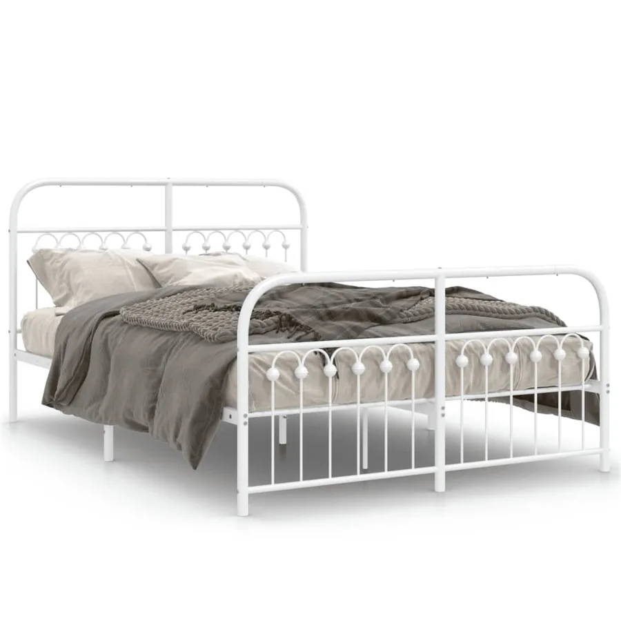 Cadre de lit métal sans matelas et pied de lit blanc 137x190 cm - 2