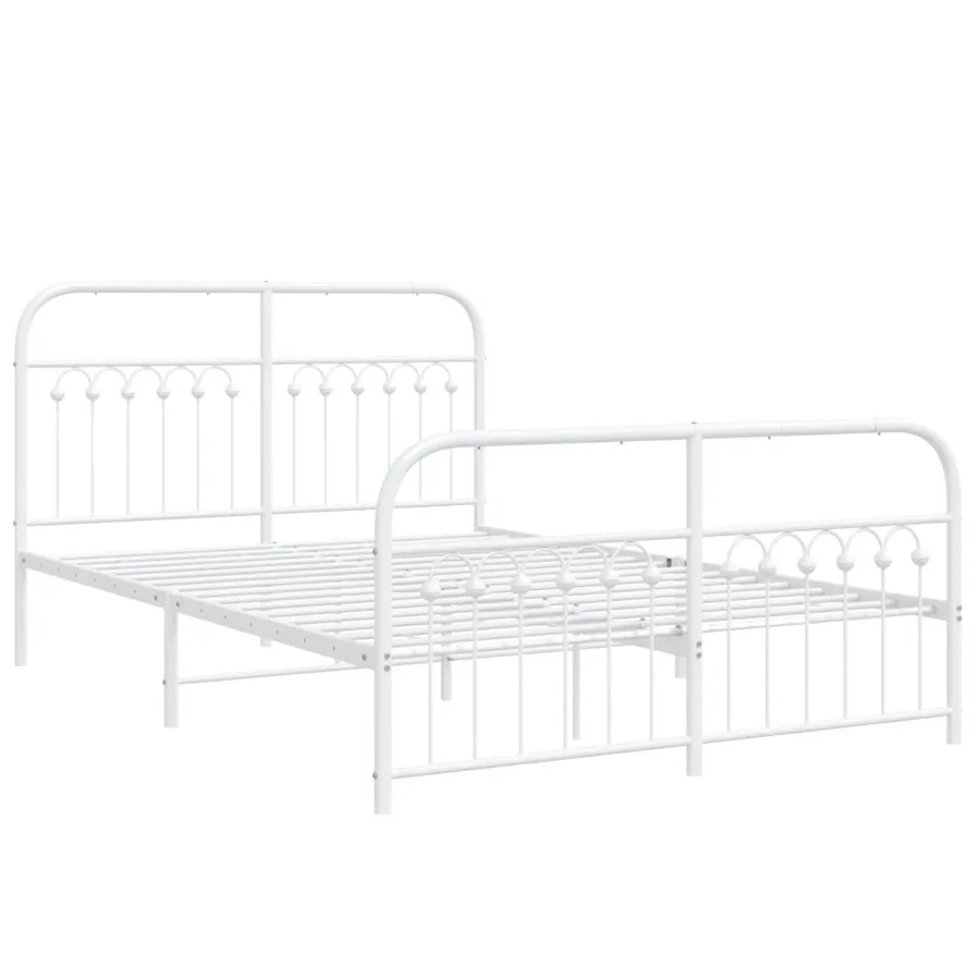 Cadre de lit métal sans matelas et pied de lit blanc 137x190 cm - 3
