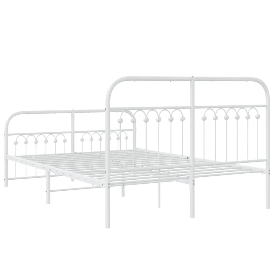 Cadre de lit métal sans matelas et pied de lit blanc 137x190 cm - 6