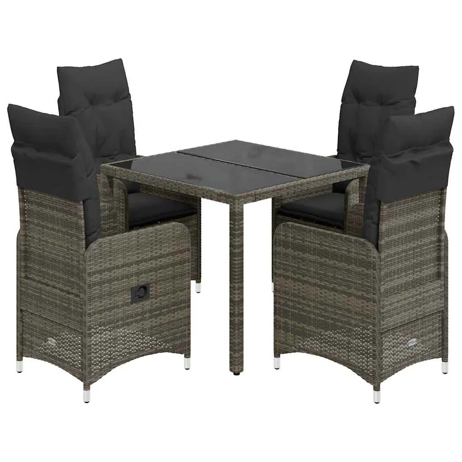 Ensemble de bistro de jardin 5 pcs coussins gris poly rotin - 2