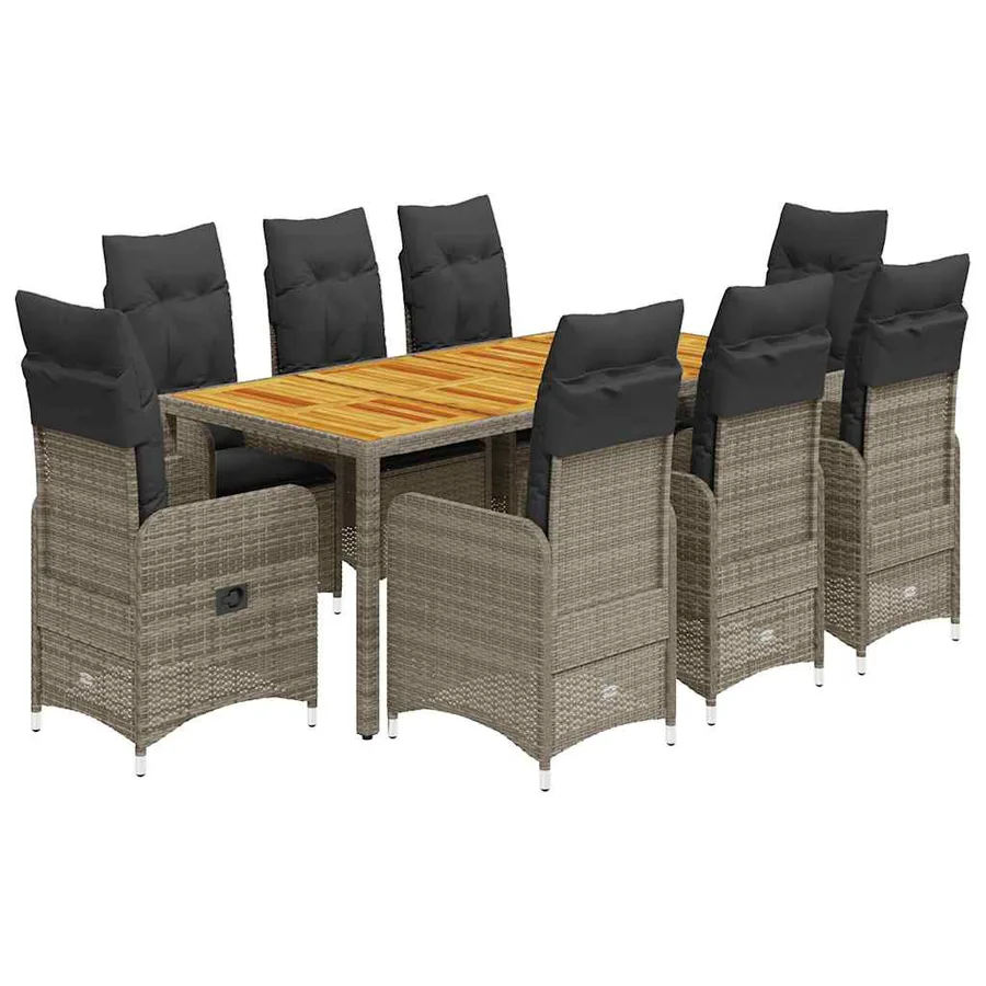 Ensemble de bistro de jardin 9 pcs coussins gris poly rotin - 2