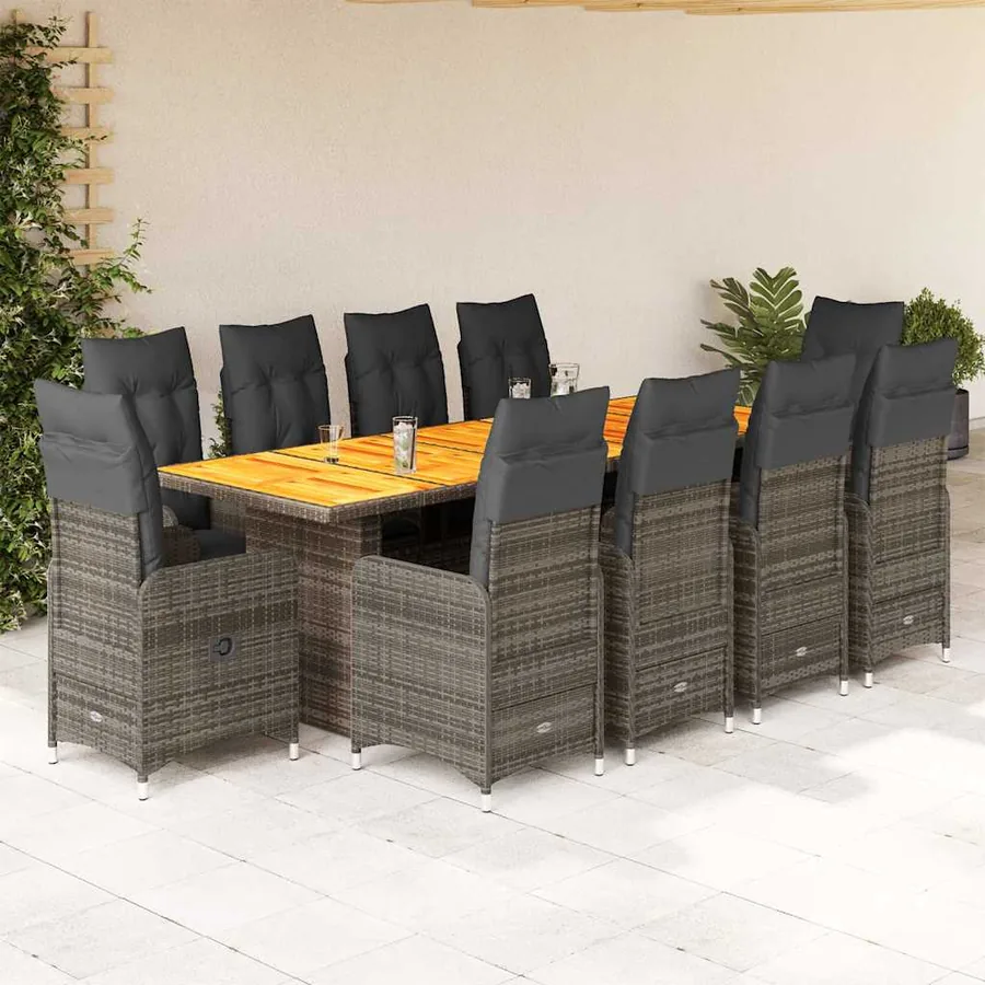 Ensemble de bistro de jardin 11 pcs coussins gris poly rotin