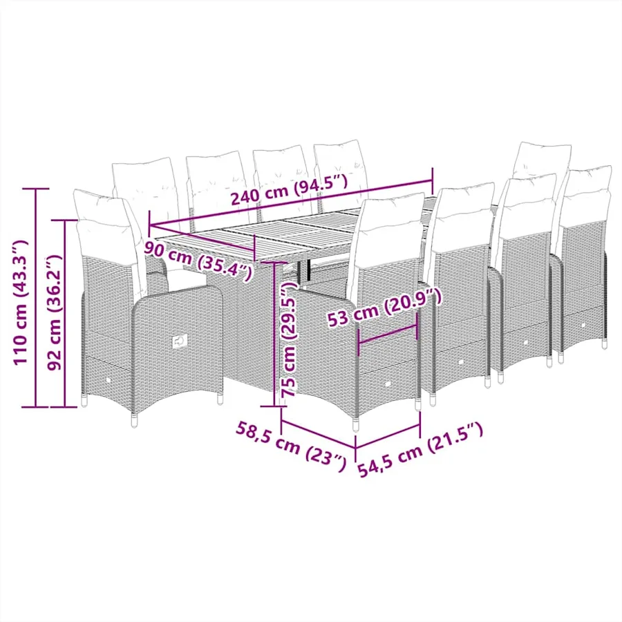 Ensemble de bistro de jardin 11 pcs coussins gris poly rotin - 7