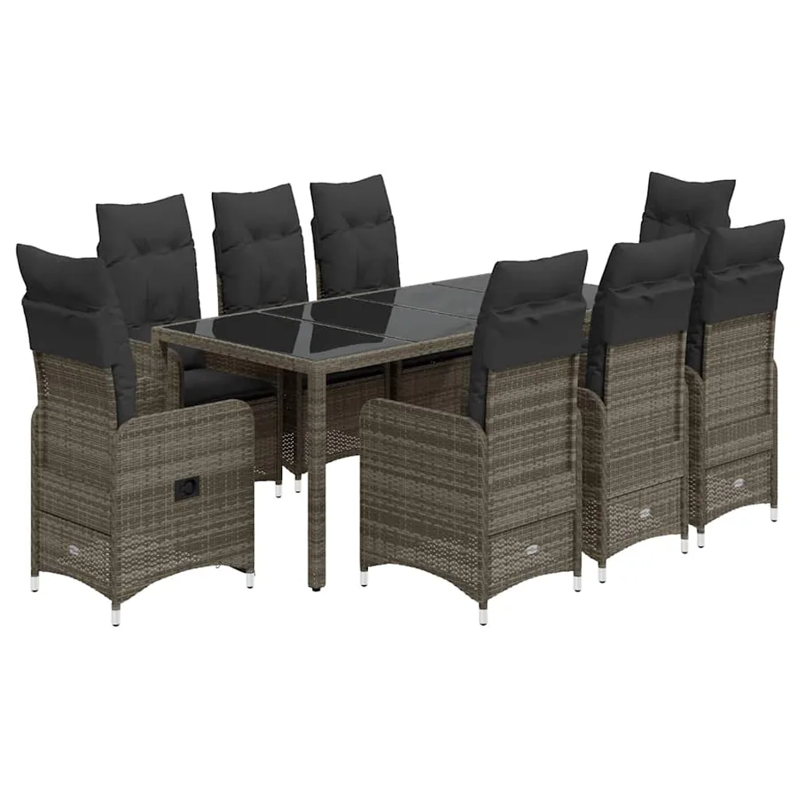 Ensemble de bistro de jardin 9 pcs coussins gris poly rotin - 2