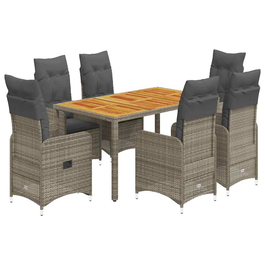 Ensemble de bistro de jardin 7 pcs coussins gris poly rotin - 2