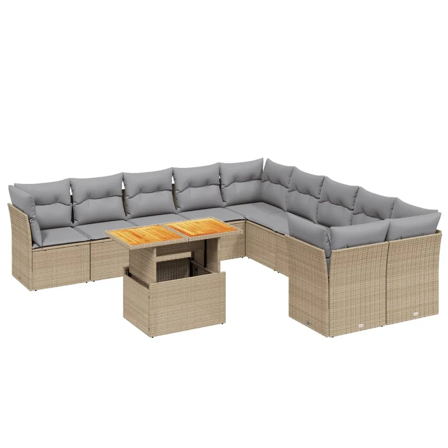 Salon de jardin 11 pcs avec coussins beige résine tressée - 2