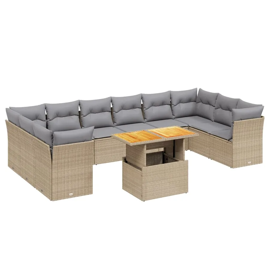 Salon de jardin 11 pcs avec coussins beige résine tressée - 2