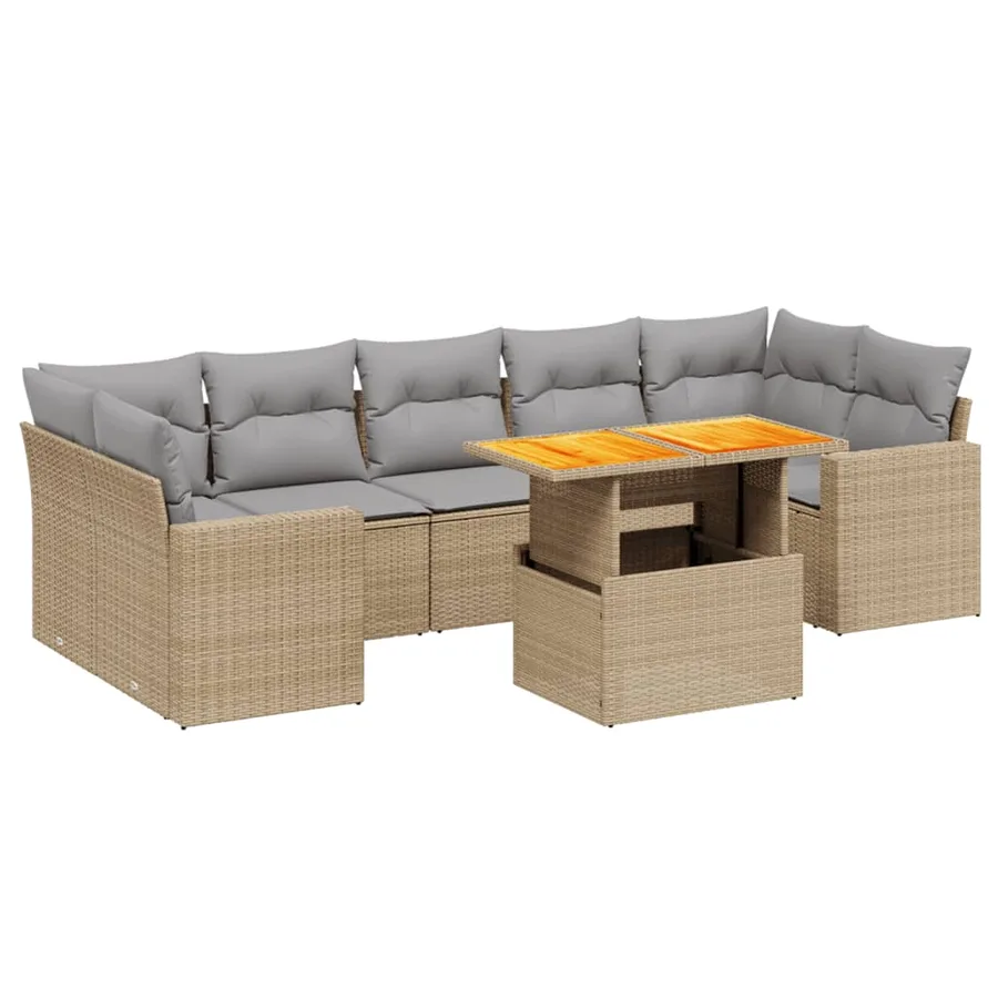 Salon de jardin avec coussins 8 pcs beige résine tressée - 2