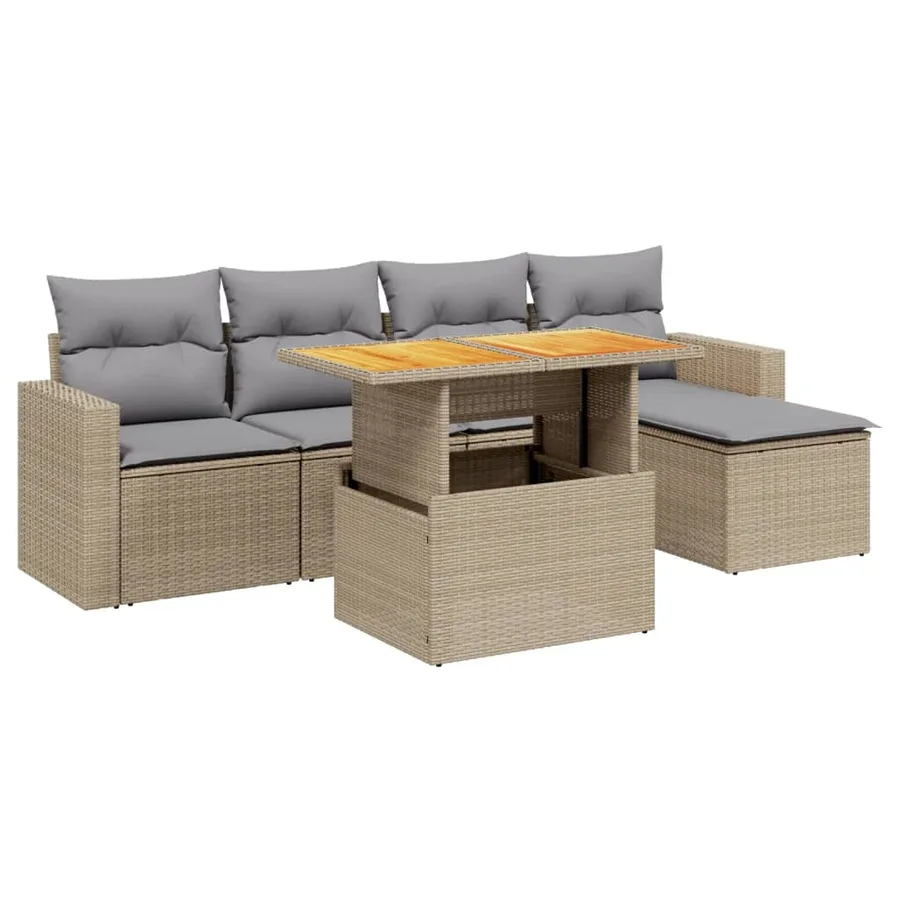Salon de jardin avec coussins 6 pcs beige résine tressée - 2